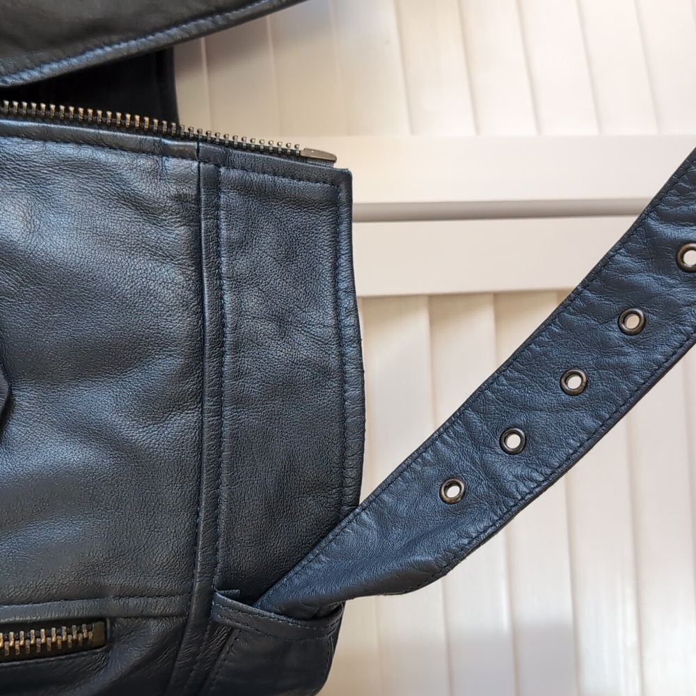 Barney's Blue Leather Biker Jacket - UK 10 (Fits like US 2) - Picture 2 of 5